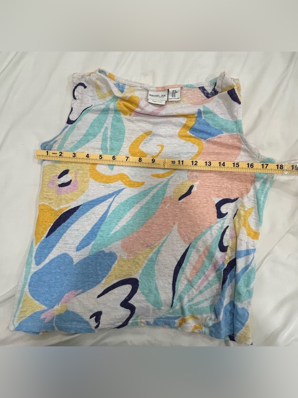 Rachel Zoe 100% Linen Crop Blouse Floral Sleeveless Top Size M Boho Summer